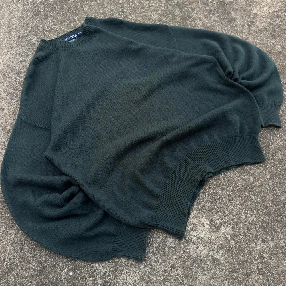 Vintage 90s Nautica Crewneck Sweater Earth Tones Preppy Green Mens M D4
